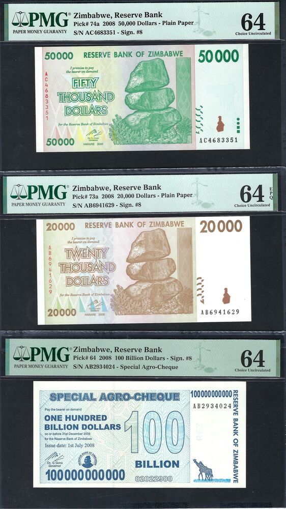 Zimbabwe - Group of 3 PMG graded notes