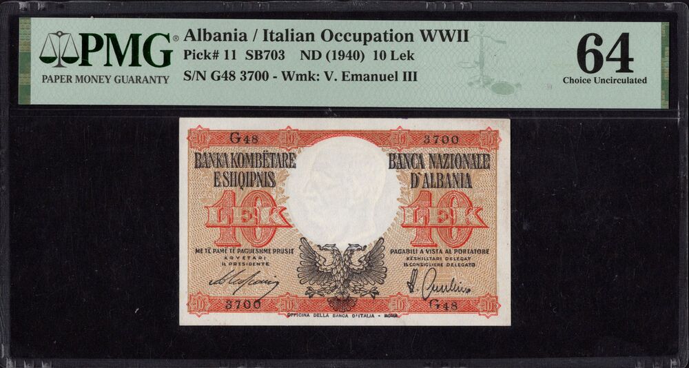 Albania - 10 Lek 1940 - Pick # 11 - PMG 64