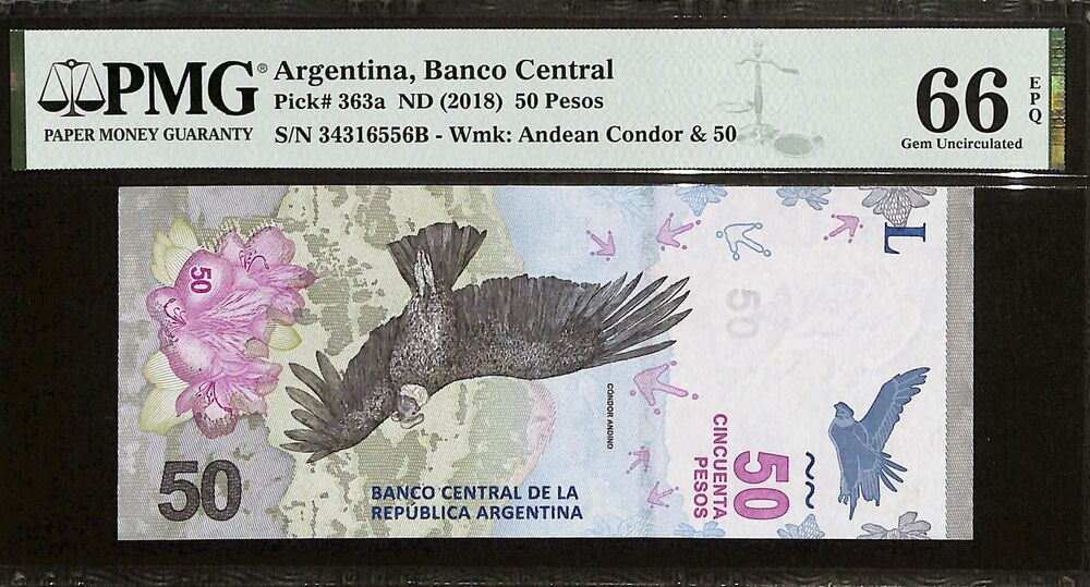 Argentina - 50 Pesos ND (2018) - Pick # 363a - PMG 66 EPQ