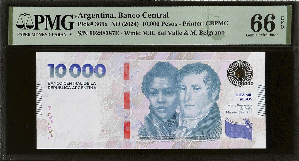 Argentina - 10.000 Pesos ND (2024) - Pick # 369a - PMG 66 EPQ