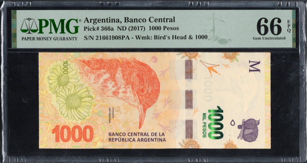 Argentina - 1000 Pesos ND (2017) - Pick # 366a - PMG 66 EPQ