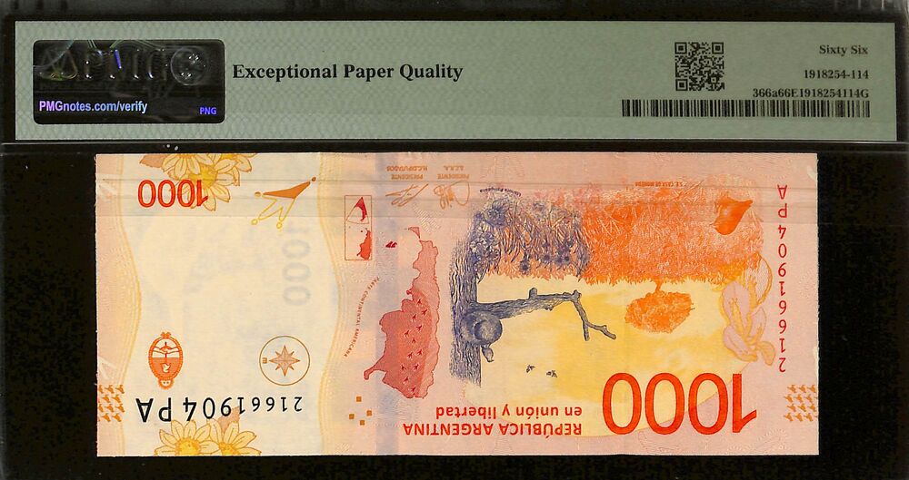 Argentina - 1000 Pesos ND (2017) - Pick # 366a - PMG 66 EPQ