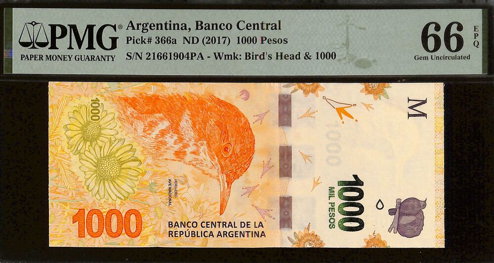 Argentina - 1000 Pesos ND (2017) - Pick # 366a - PMG 66 EPQ