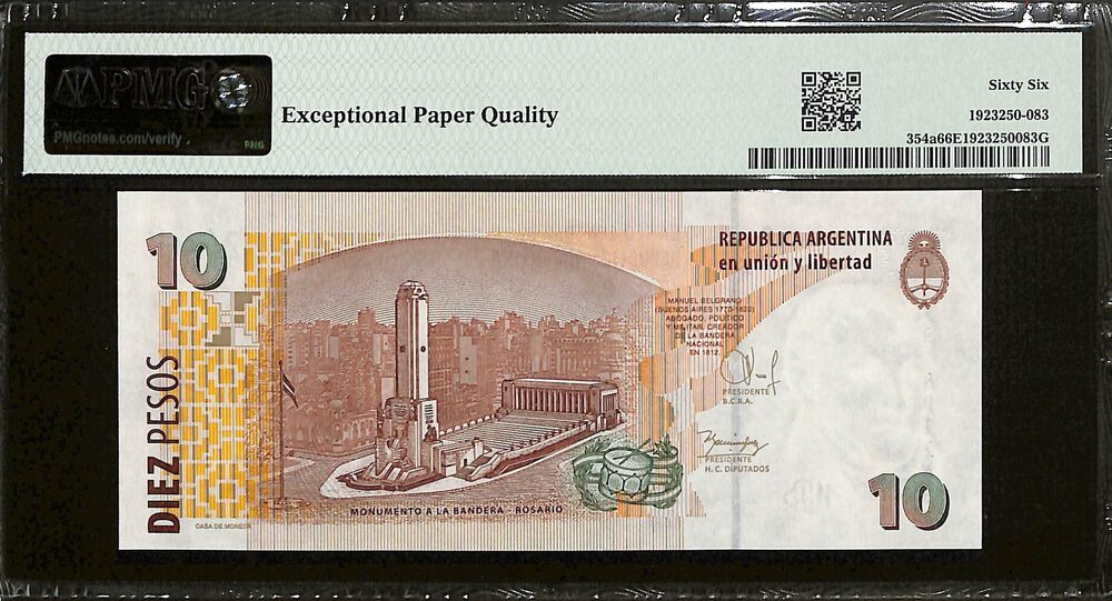 Argentina - 10 Pesos ND (2003) - Pick # 354a - PMG 66 EPQ