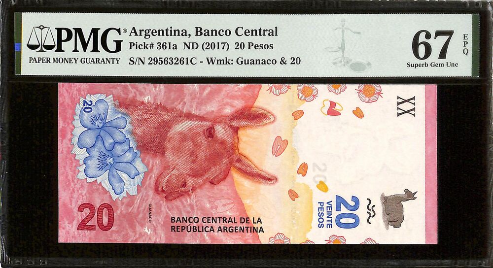 Argentina - 20 Pesos ND (2017) - Pick # 361a - PMG 67 EPQ 