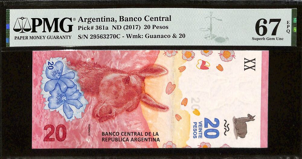 Argentina - 20 Pesos ND (2017) - Pick # 361a - PMG 67 EPQ