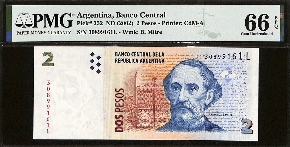 Argentina - 2 Pesos ND (2002) - Pick # 352 - PMG 66 EPQ