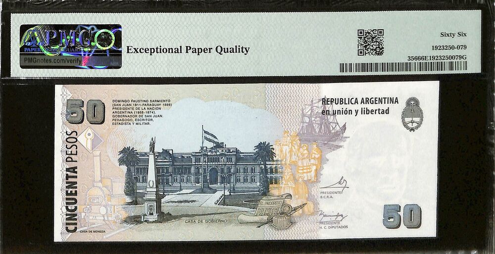 Argentina - 50 Pesos ND (2003-13) - Pick # 356 - PMG 66 EPQ