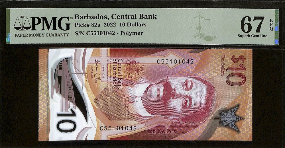 Barbados - 10 Dollars 2022 - Pick # 82a - PMG 67 EPQ