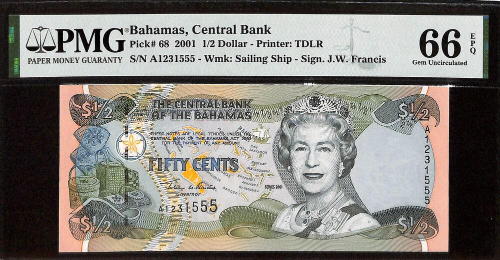 Bahamas - 1/2 Dollar 2001 - Pick # 68 - PMG 66 EPQ