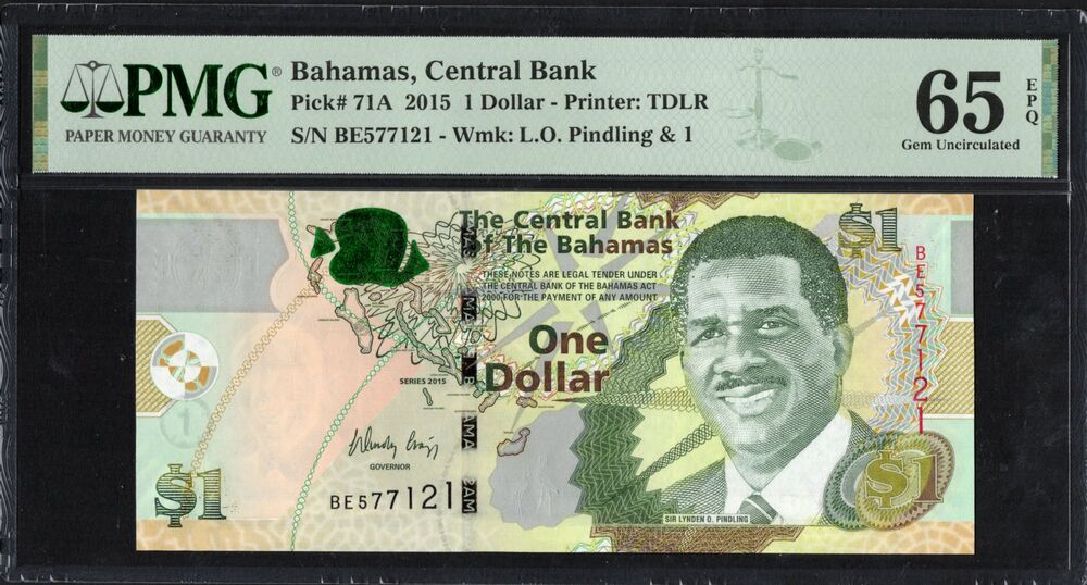 Bahamas - 1 Dollar 2015 - Pick # 71A - PMG 65 EPQ
