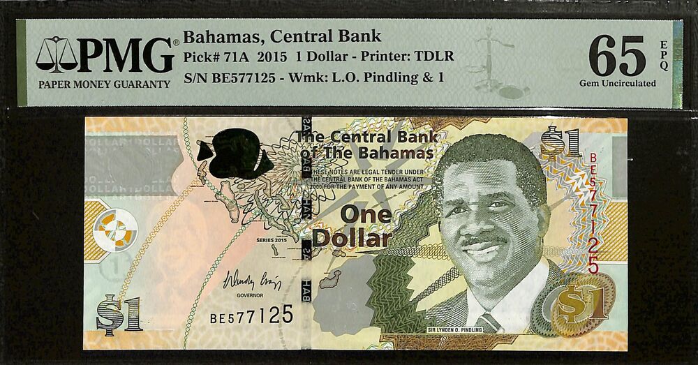 Bahamas - 1 Dollar 2015 - Pick # 71A - PMG 65 EPQ