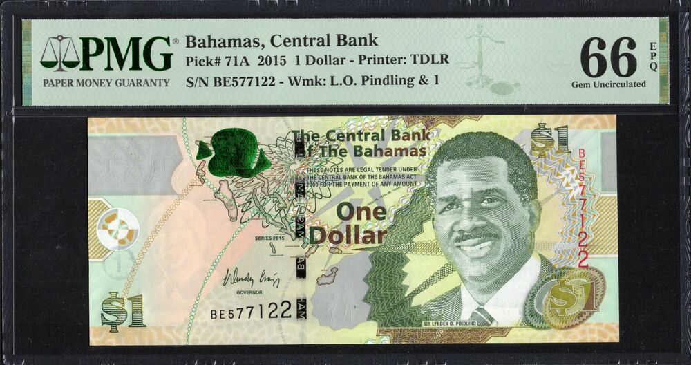 Bahamas - 1 Dollar 2015 - Pick # 71A - PMG 66 EPQ