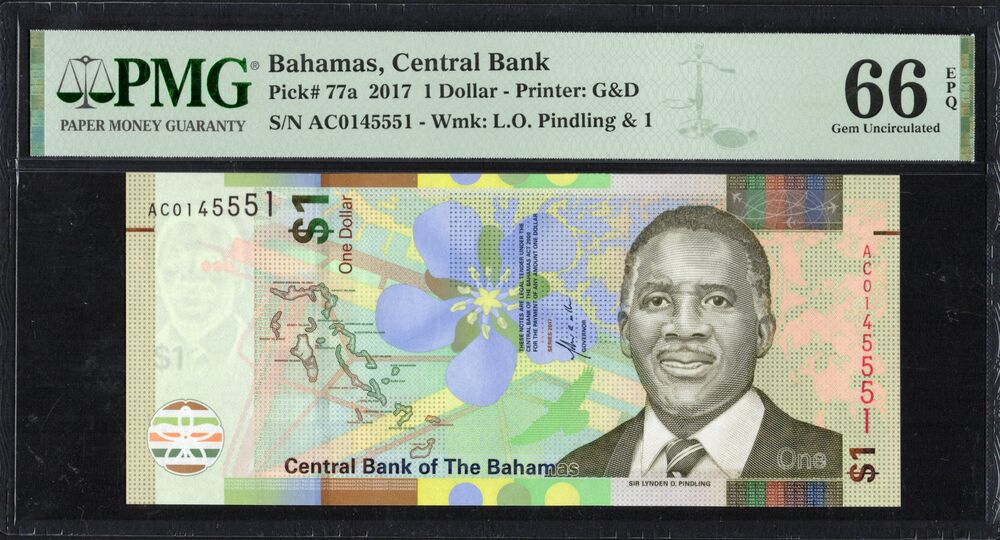 Bahamas - 1 Dollar 2017 - Pick # 77a - PMG 66 EPQ