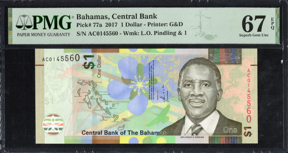 Bahamas - 1 Dollar 2017 - Pick # 77a - PMG 67 EPQ