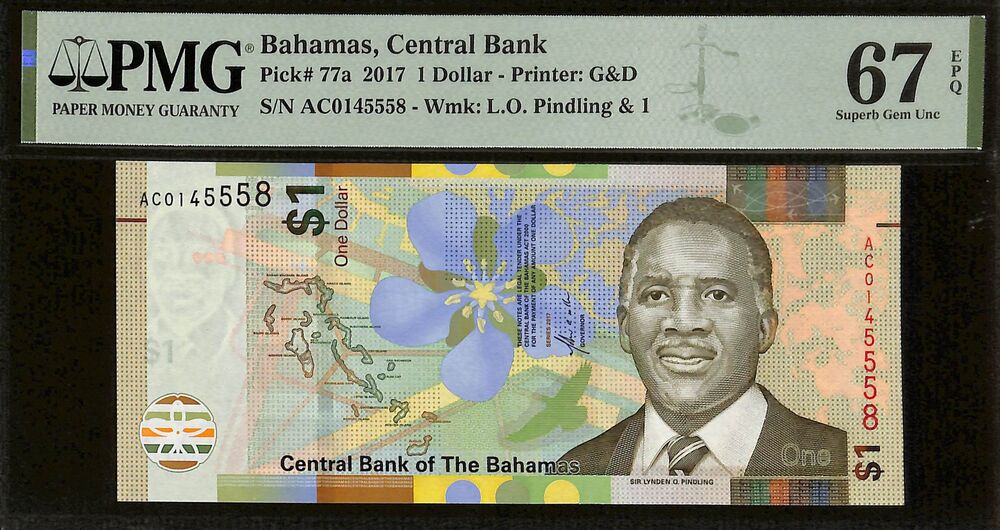 Bahamas - 1 Dollar 2017 - Pick # 77a - PMG 67 EPQ