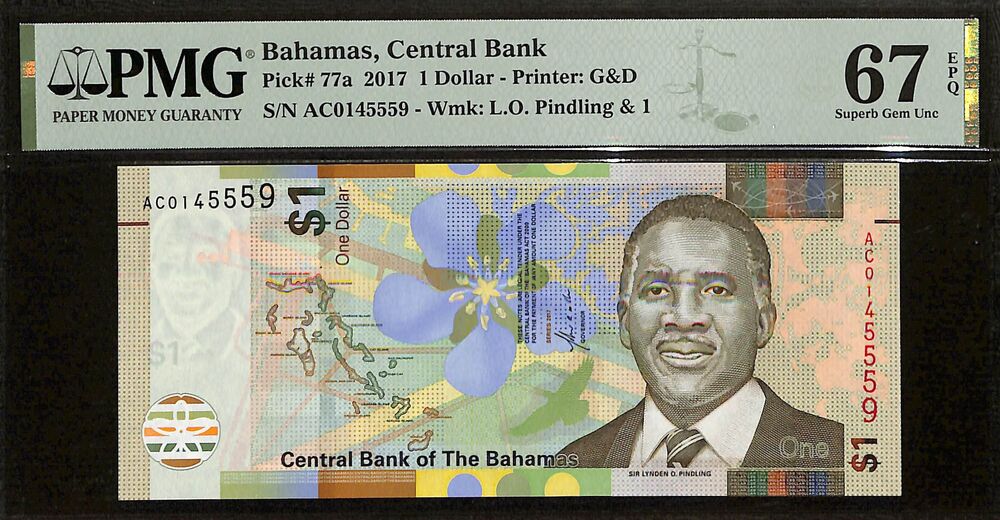 Bahamas - 1 Dollar 2017 - Pick # 77a - PMG 67 EPQ