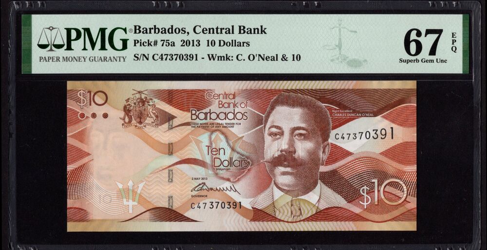 Barbados - 10 Dollars 2013 - Pick # 75a - PMG 67 EPQ