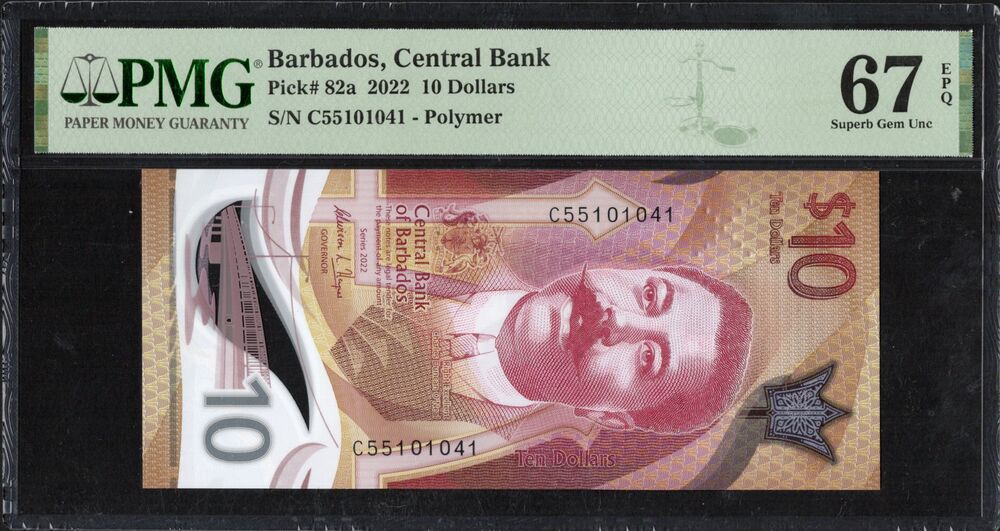 Barbados - 10 Dollars 2022 - Pick # 82a - PMG 67 EPQ