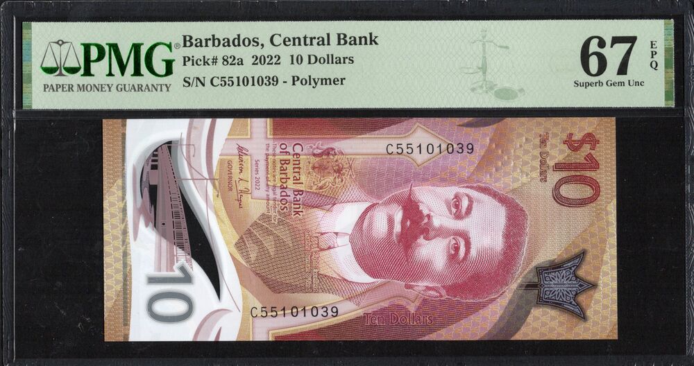 Barbados - 10 Dollars 2022 - Pick # 82a - PMG 67 EPQ