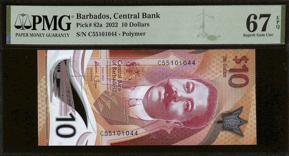Barbados - 10 Dollars 2022 - Pick # 82a - PMG 67 EPQ