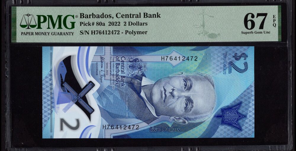 Barbados - 2 Dollars 2022 - Pick # 80a - PMG 67 EPQ 