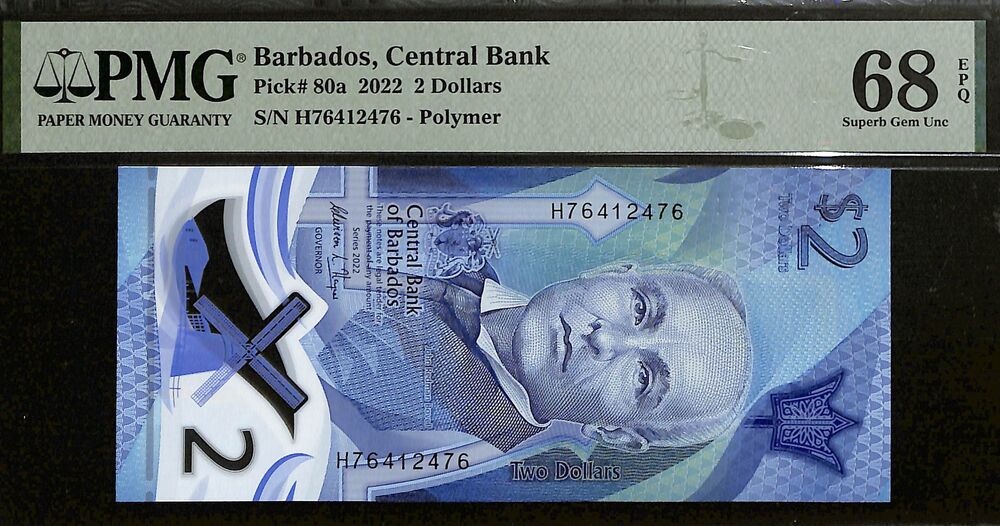 Barbados - 2 Dollars 2022 - Pick # 80a - PMG 68 EPQ