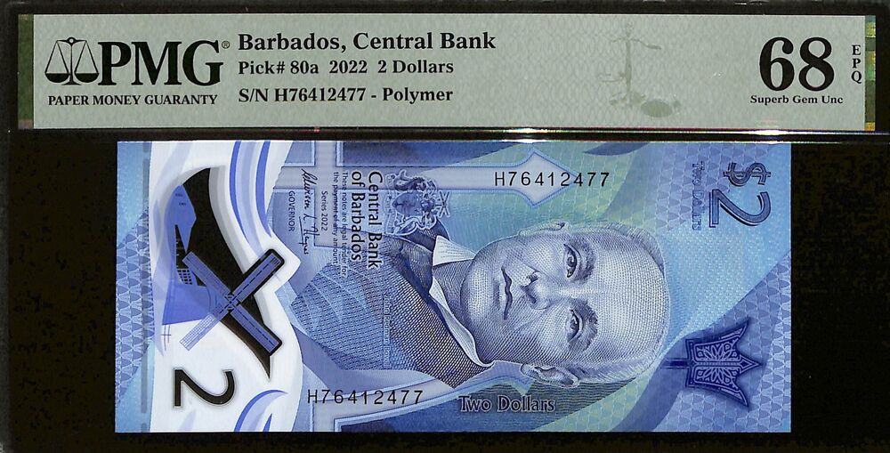 Barbados - 2 Dollars 2022 - Pick # 80a - PMG 68 EPQ