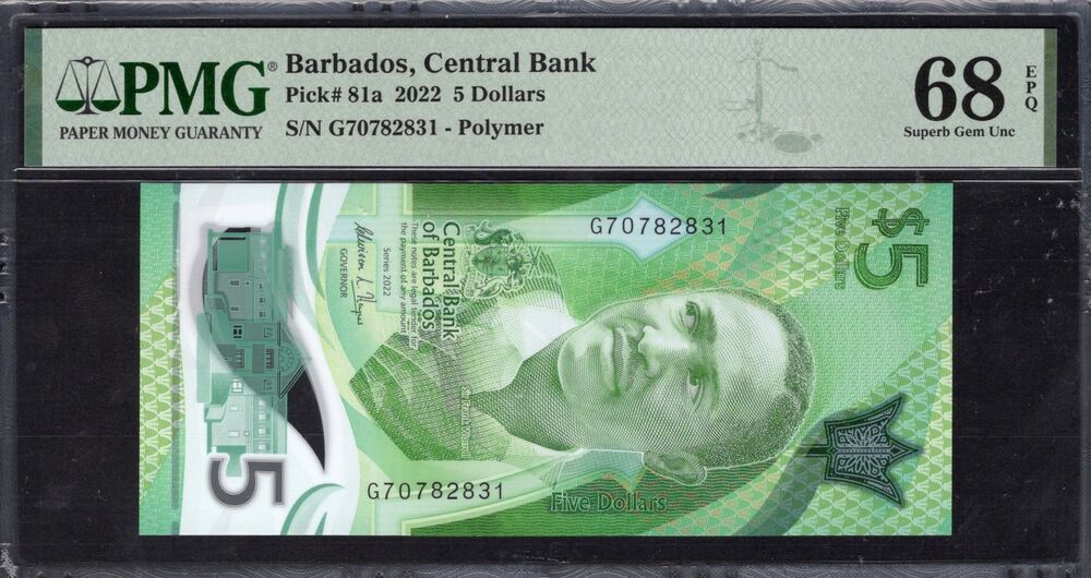 Barbados - 5 Dollars 2022 - Pick # 81a - PMG 68 EPQ