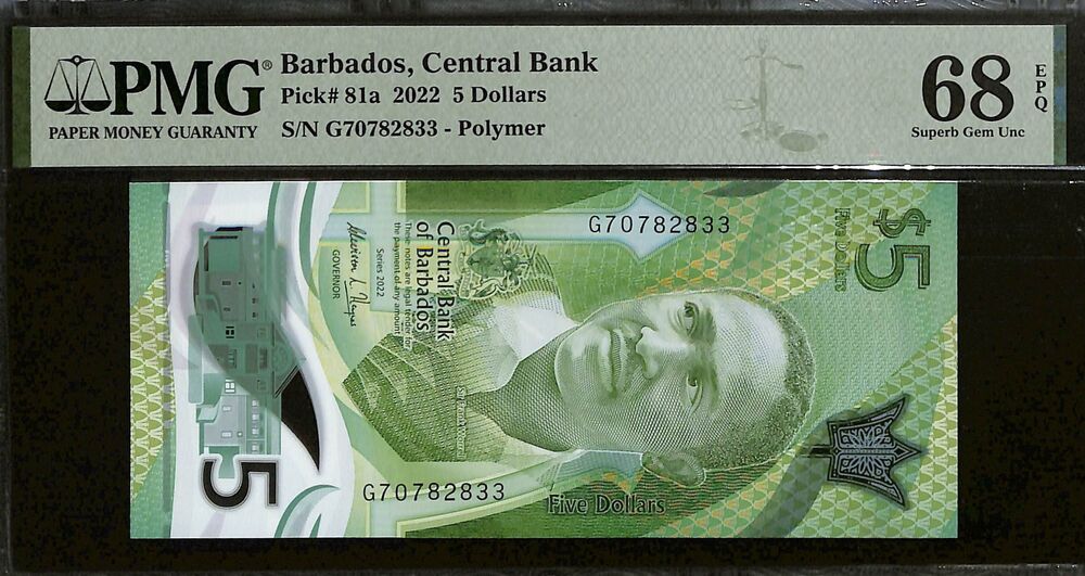 Barbados - 5 Dollars 2022 - Pick # 81a - PMG 68 EPQ