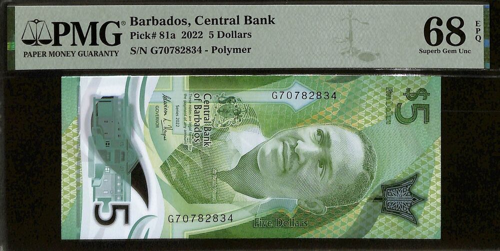 Barbados - 5 Dollars 2022 - Pick # 81a - PMG 68 EPQ