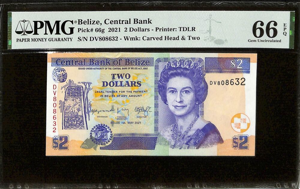 Belize - 2 Dollars 2021 - Pick # 66g - PMG 66 EPQ