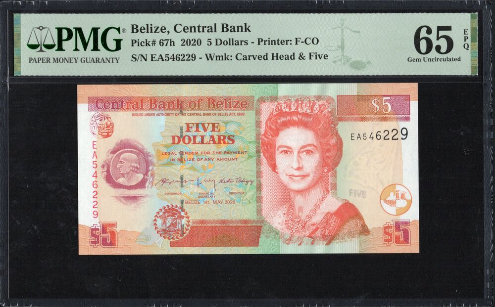 Belize - 5 Dollars 2020 - Pick # 67h - PMG 65 EPQ