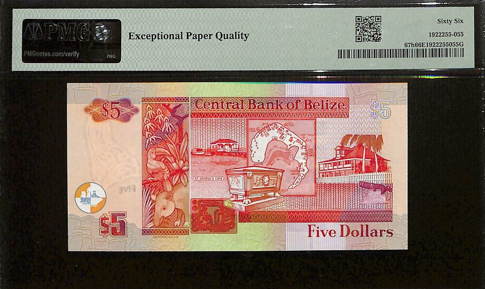 Belize - 5 Dollars 2020 - Pick # 67h - PMG 66 EPQ