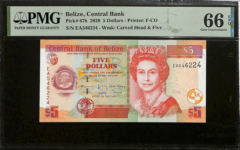 Belize - 5 Dollars 2020 - Pick # 67h - PMG 66 EPQ