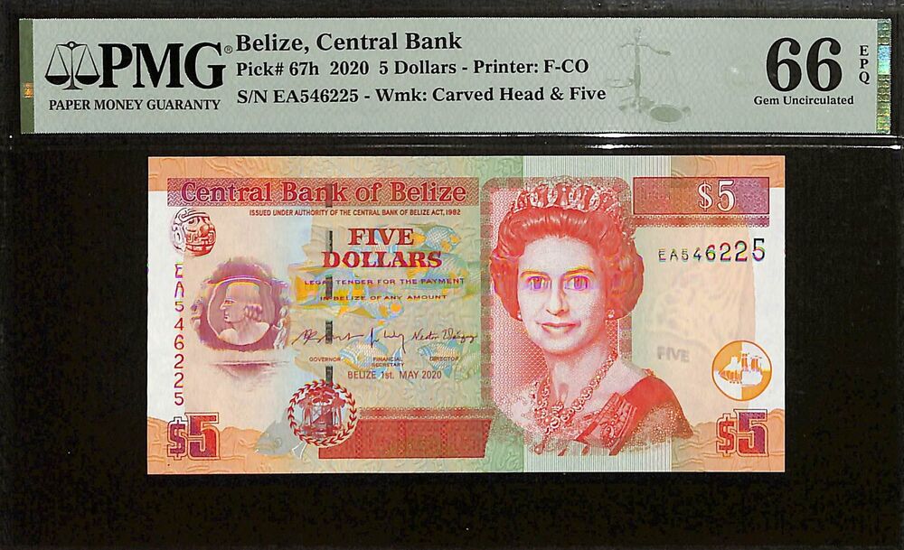 Belize - 5 Dollars 2020 - Pick # 67h - PMG 66 EPQ