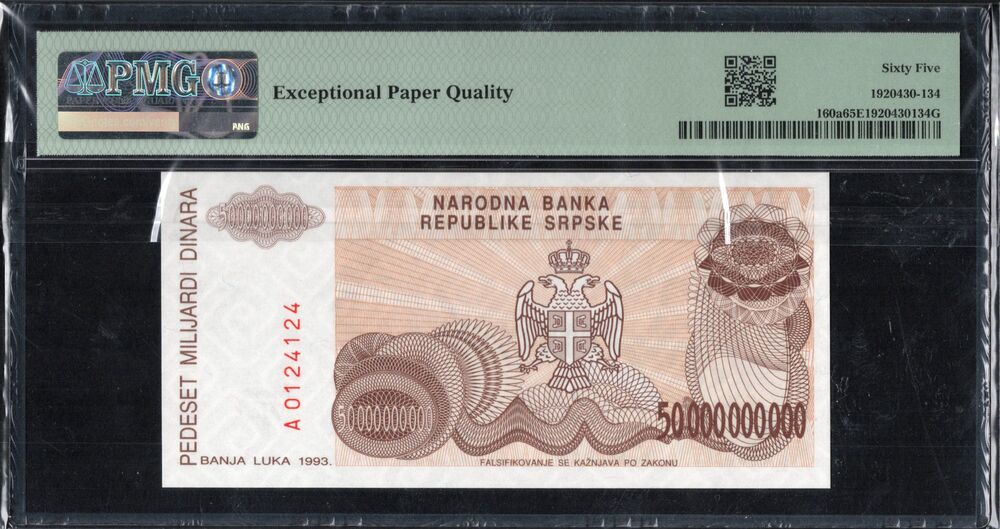 Bosnia - Herzegovina - 50.000.000.000 Dinara 1993 - Pick # 160a - PMG 65 EPQ