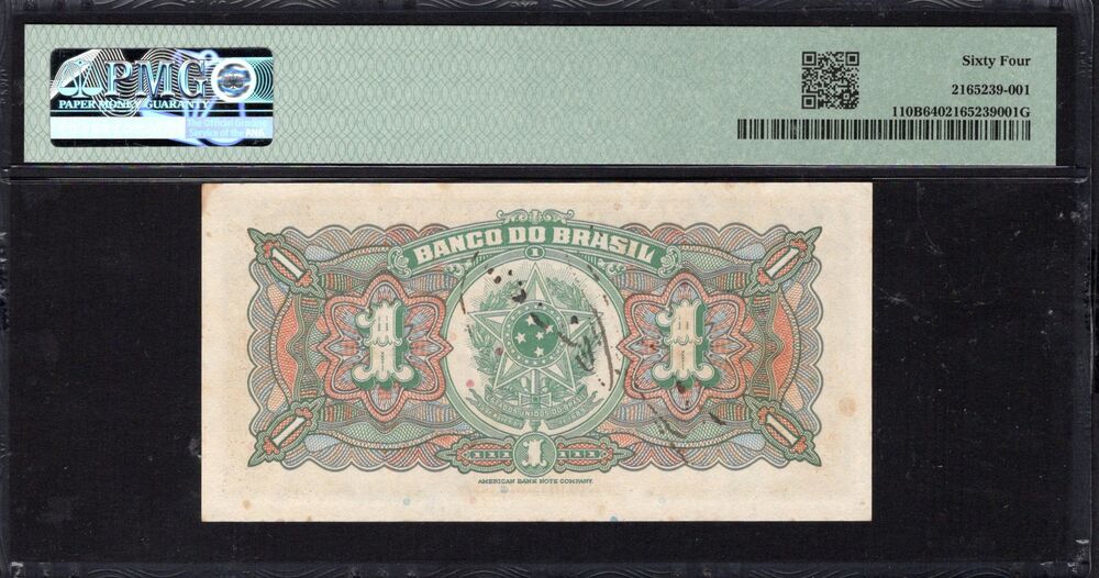 Brazil - 1 Mil Reis 1923 - Pick # 110B - PMG 64