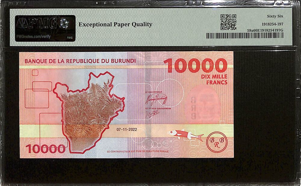 Burundi - 10.000 Francs 2022 - Pick # 59a - PMG 66 EPQ