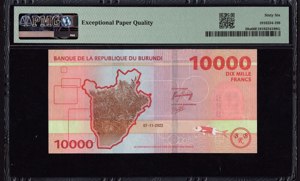 Burundi - 10.000 Francs 2022 - Pick # 59a - PMG 66 EPQ