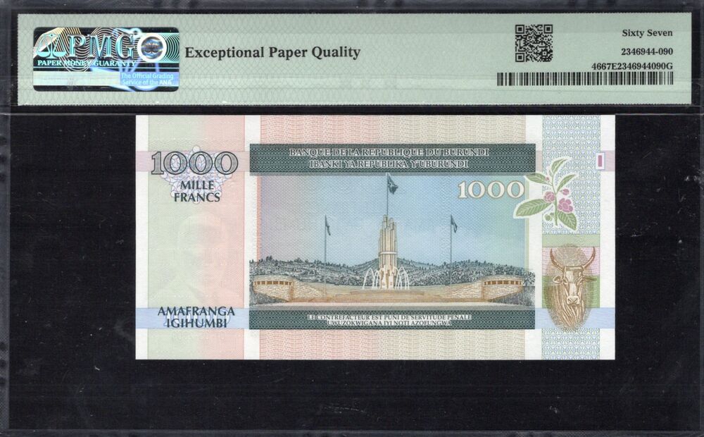 Burundi - 1000 Francs 2009 - Pick # 46 - PMG 67 EPQ
