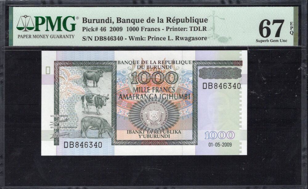Burundi - 1000 Francs 2009 - Pick # 46 - PMG 67 EPQ