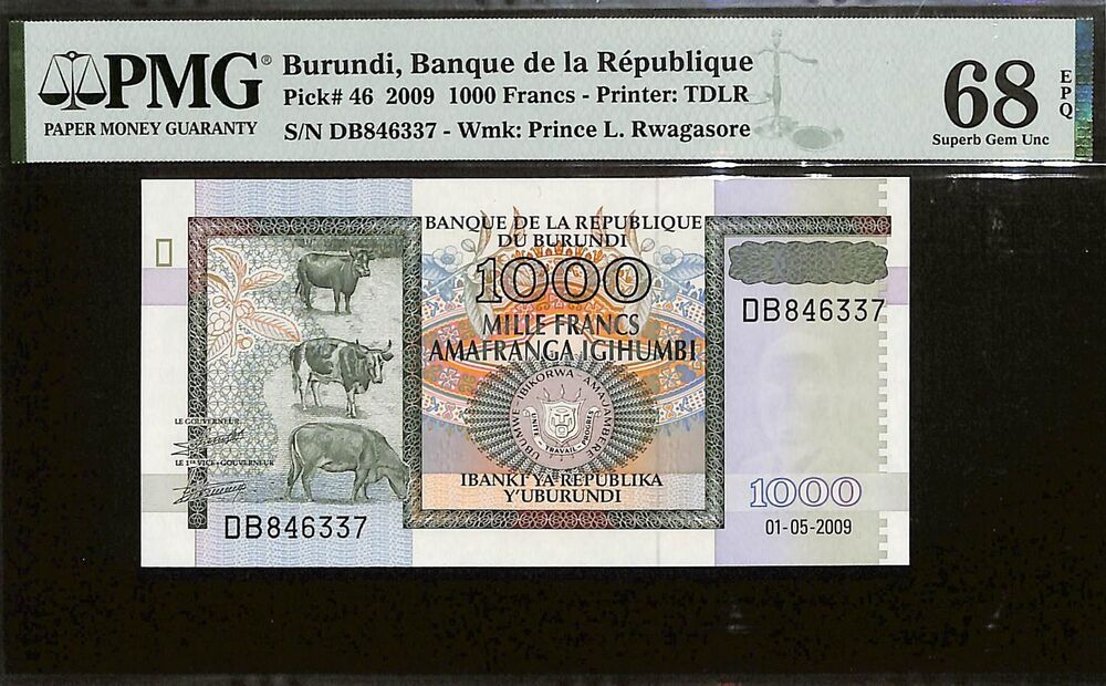 Burundi - 1000 Francs 2009 - Pick # 46 - PMG 68 EPQ