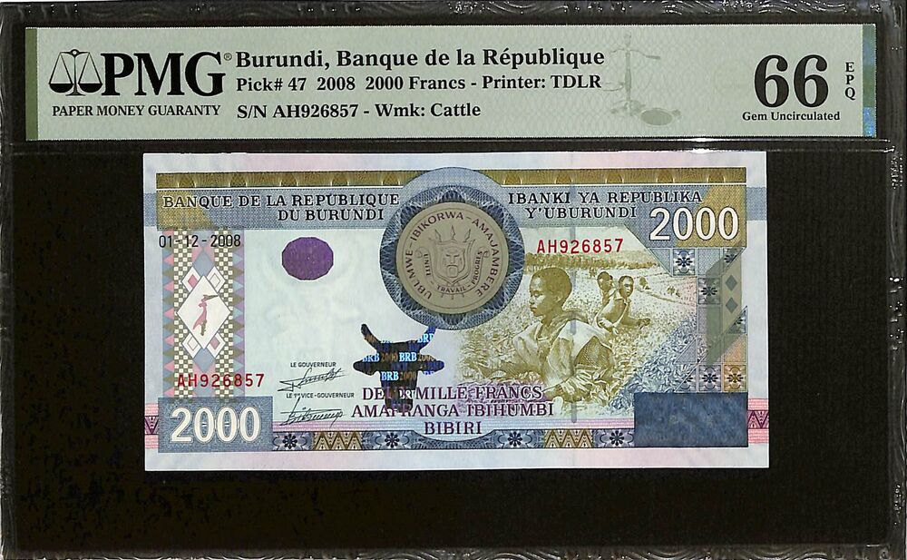 Burundi - 2000 Francs 2008 - Pick # 47 - PMG 66 EPQ