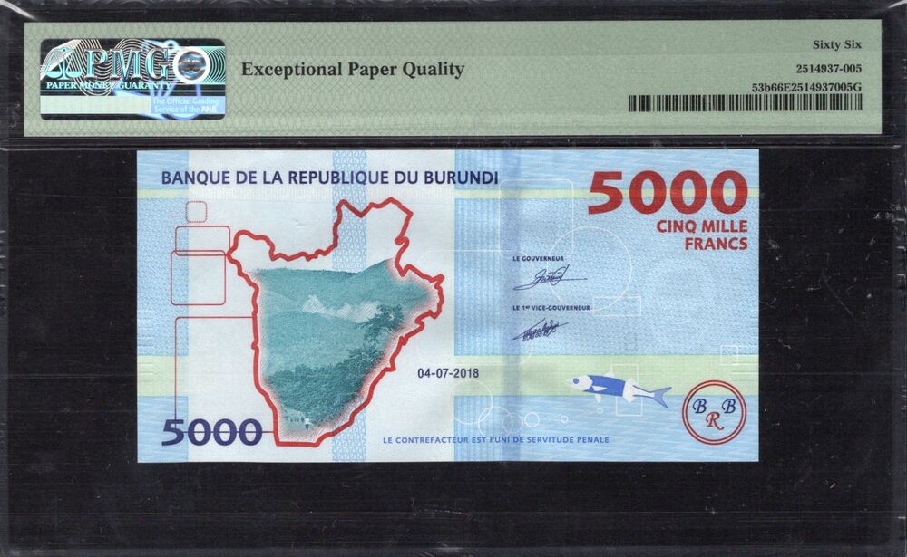 Burundi - 5000 Francs 2018 - Pick # 53b - PMG 66 EPQ