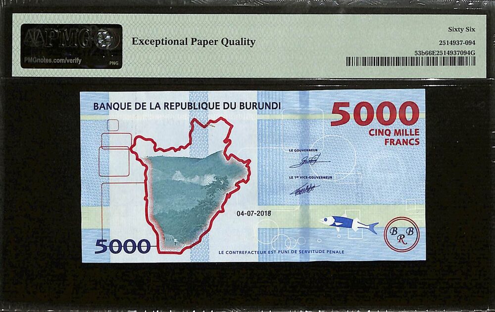 Burundi - 5000 Francs 2018 - Pick # 53b - PMG 66 EPQ