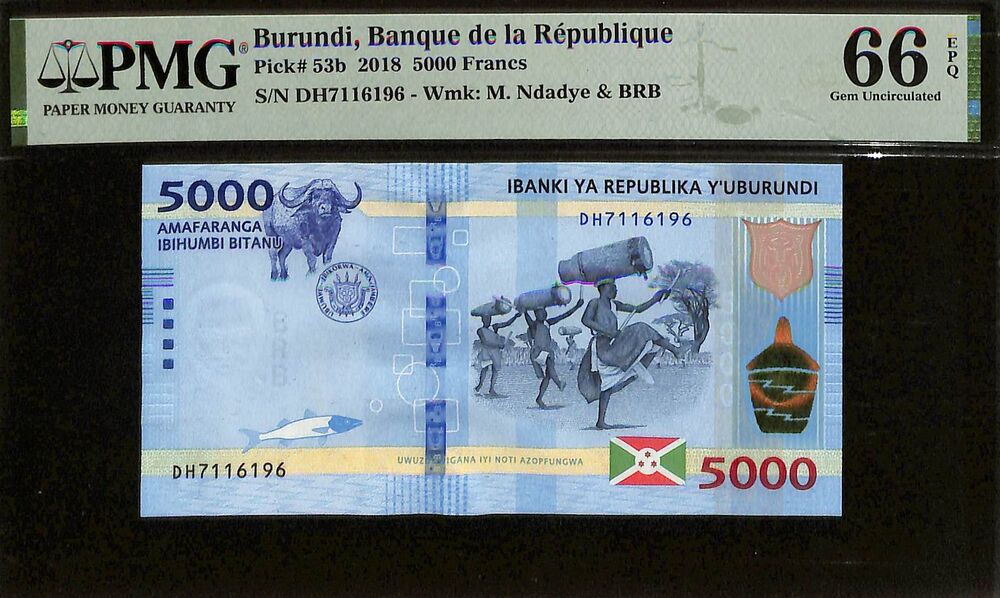 Burundi - 5000 Francs 2018 - Pick # 53b - PMG 66 EPQ