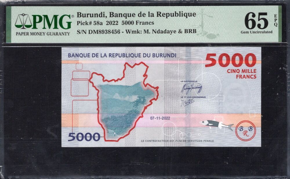 Burundi - 5000 Francs 2022 - Pick # 58a - PMG 65 EPQ