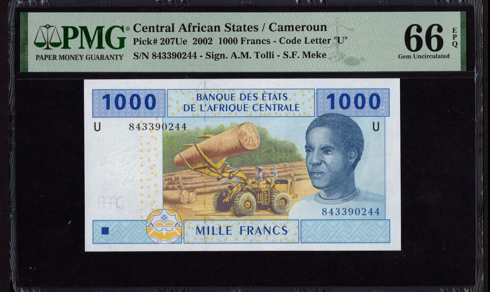 Central African States - Cameroun - 1000 Francs 2002 - Pick # 207Ue - PMG 66 EPQ