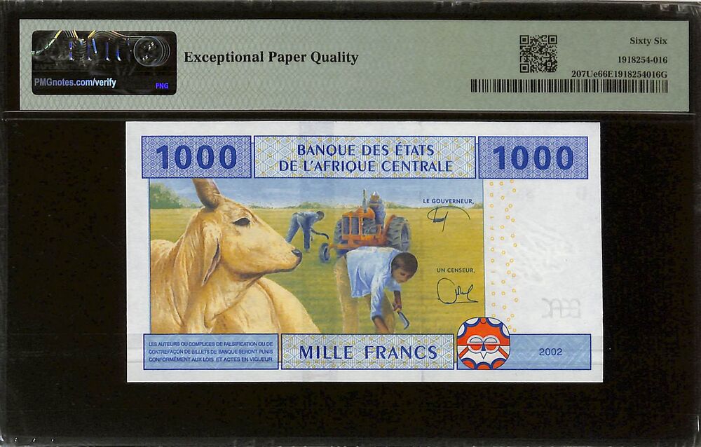 Central African States - Cameroun - 1000 Francs 2002 - Pick # 207Ue - PMG 66 EPQ